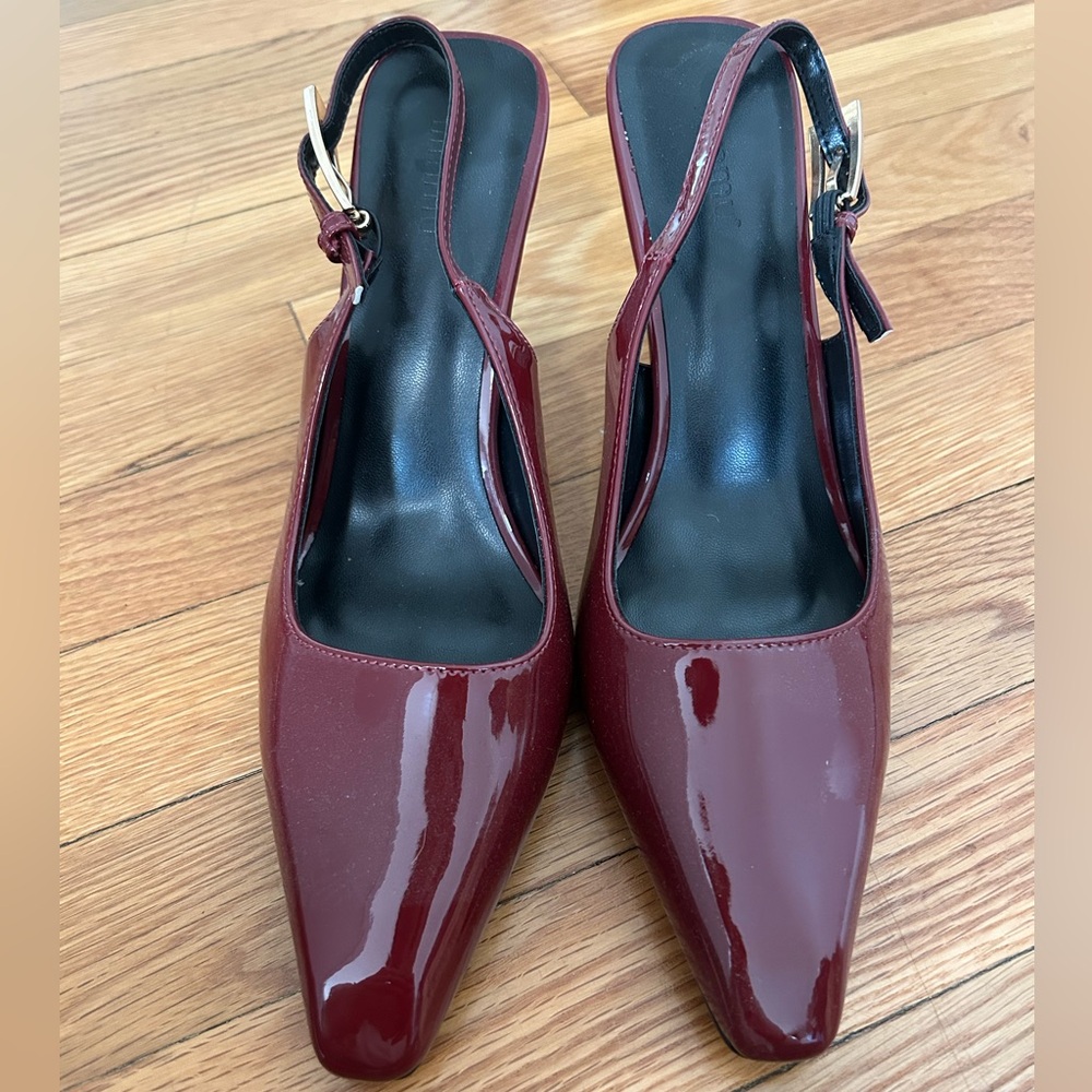 Burgundy Patent Leather Kitten Heels